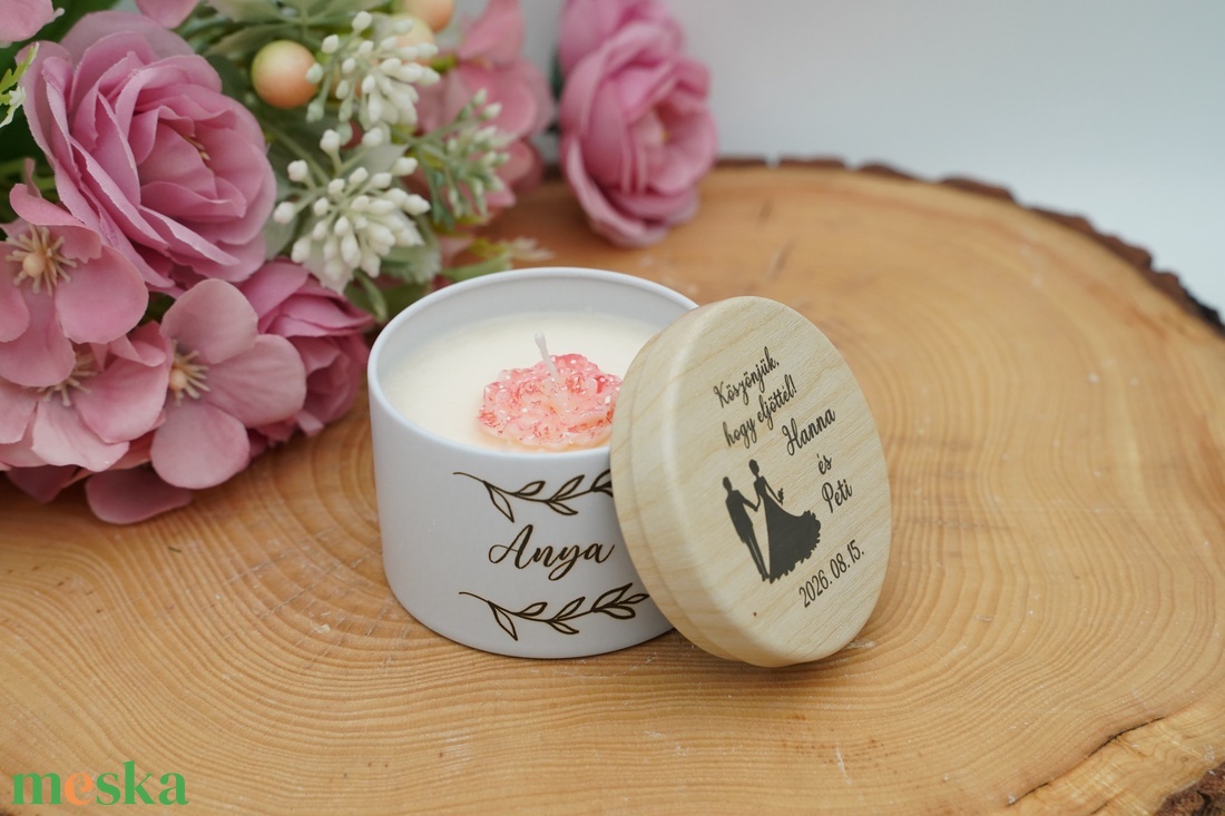 Szójaviasz illatgyertya gravírozott fém tégelyben - esküvő - emlék & ajándék - köszönőajándék - Meska.hu