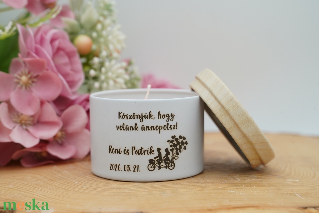 Szójaviasz illatgyertya gravírozott fém tégelyben - esküvő - emlék & ajándék - köszönőajándék - Meska.hu