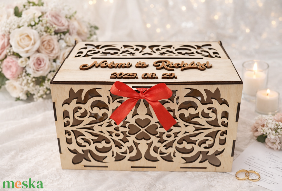 Exkluzív esküvői pénzgyűjtő, nászajándék gyűjtő fa doboz  - esküvő - emlék & ajándék - nászajándék - nászajándék gyűjtők - Meska.hu