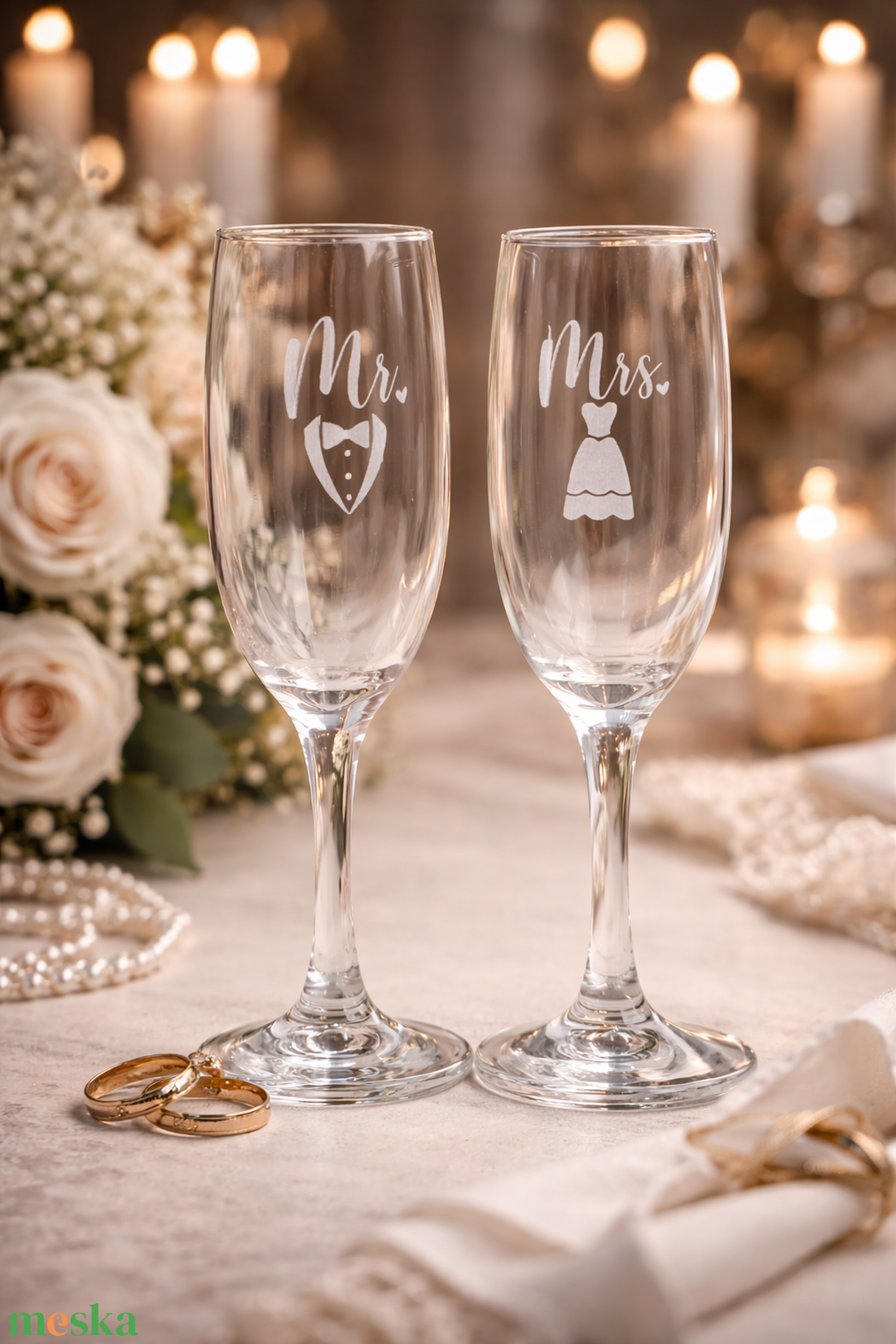 Gravírozott pezsgőspohár esküvőre - esküvő - emlék & ajándék - nászajándék - esküvői pohár, pohárszett - Meska.hu