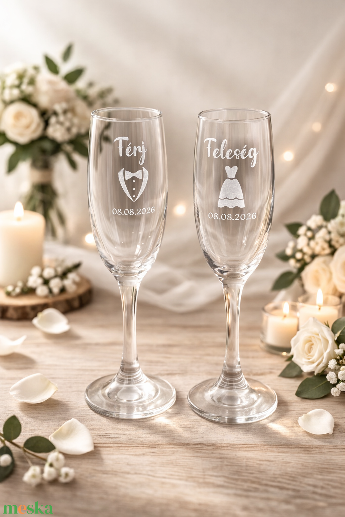 Gravírozott pezsgőspohár esküvőre - esküvő - emlék & ajándék - nászajándék - esküvői pohár, pohárszett - Meska.hu