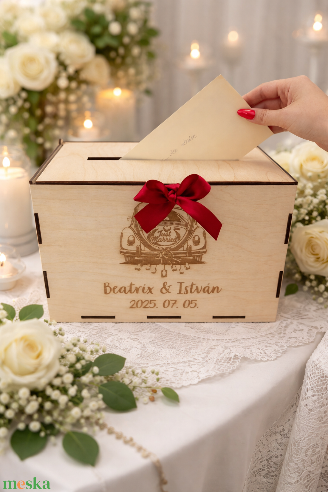 Pénzgyűjtő, nászajándék gyűjtő fa doboz esküvőre - esküvő - emlék & ajándék - nászajándék - nászajándék gyűjtők - Meska.hu