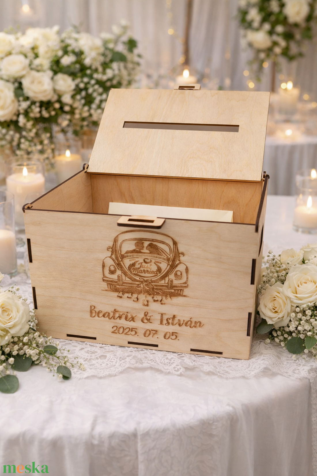 Pénzgyűjtő, nászajándék gyűjtő fa doboz esküvőre - esküvő - emlék & ajándék - nászajándék - nászajándék gyűjtők - Meska.hu