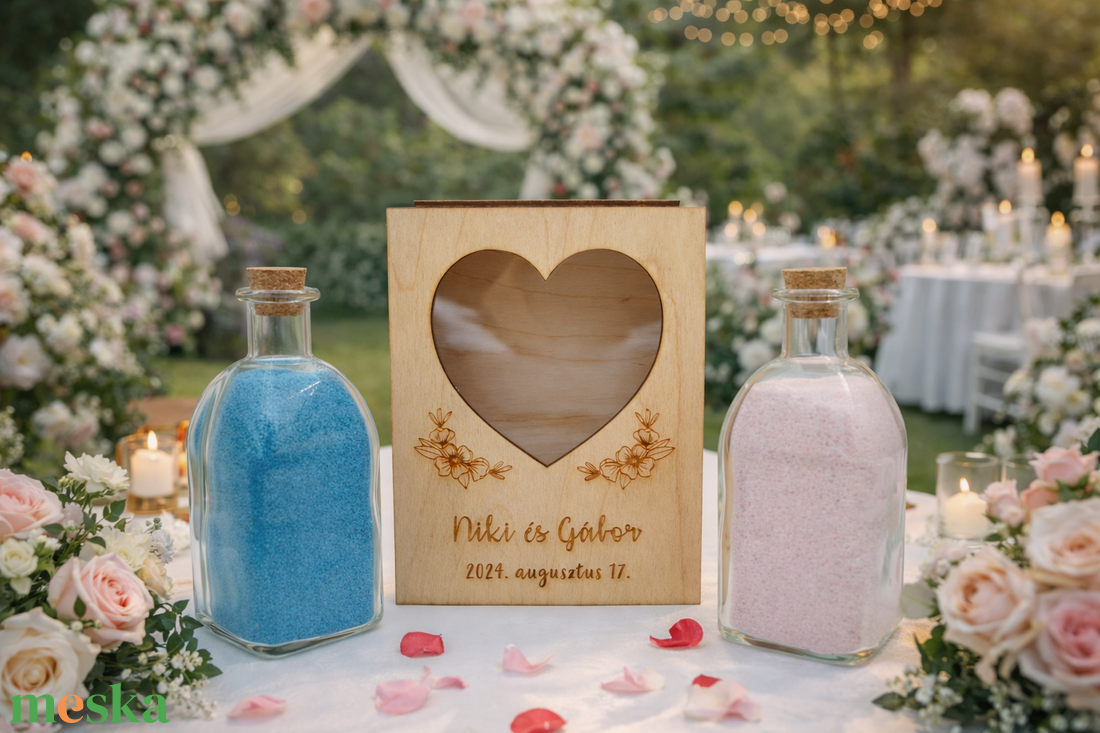 Egyedi gravírozott fa doboz homokceremóniára, homokceremónia szett - esküvő - emlék & ajándék - nászajándék - ceremónia szett - Meska.hu