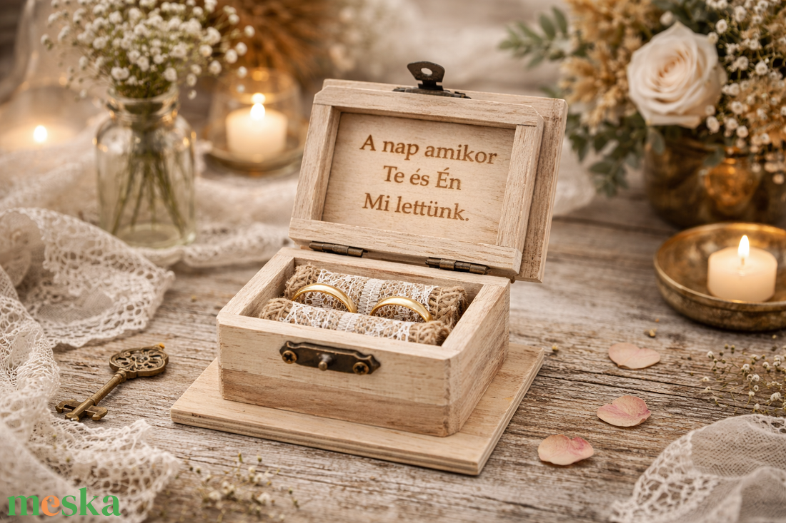 Romantikus gyűrűtartó ládika, doboz jutával bélelve - esküvő - kiegészítők - gyűrűtartó & gyűrűpárna - Meska.hu