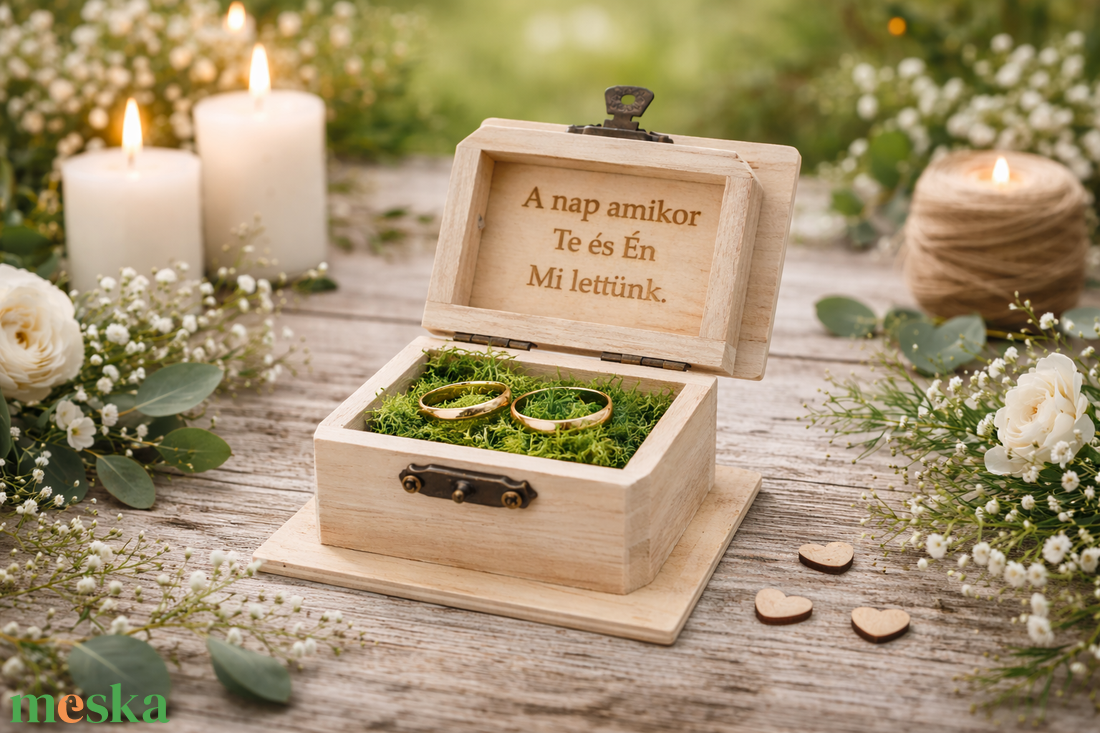 Fa vintage gyűrűtartó ládika, doboz mohával bélelve - esküvő - kiegészítők - gyűrűtartó & gyűrűpárna - Meska.hu
