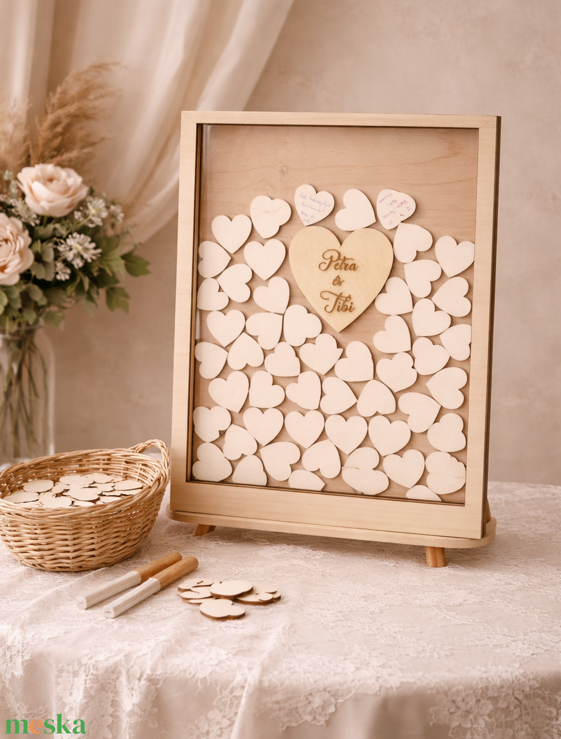 Bedobós szivecskés plexi tábla gravírozott fa vendégkönyv, emlékkönyv - esküvő - emlék & ajándék - vendégkönyv - Meska.hu