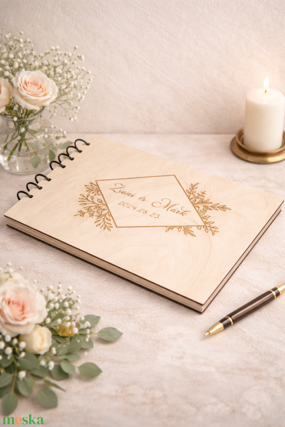 Prémium minőségű, elegáns, gravírozott fa vendégkönyv, emlékkönyv - esküvő - emlék & ajándék - vendégkönyv - Meska.hu