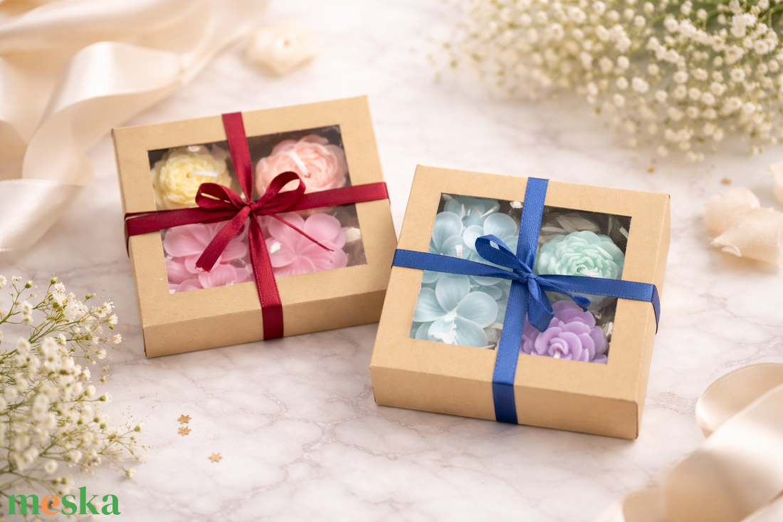 Virágos illatgyertyák díszdobozban - anyák napjára, nőnapra, vagy bármely alkalomra - otthon & életmód - gyertya, illat, aroma - gyertya - Meska.hu