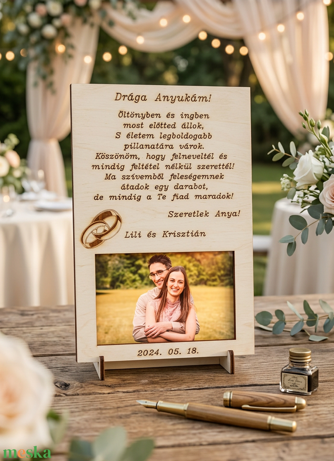 Fényképes szülőköszöntő képkeret egyedileg gravírozva - esküvő - emlék & ajándék - köszönőajándék - Meska.hu