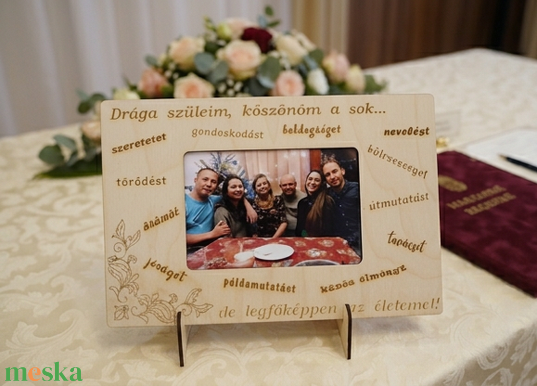 Szülőköszöntő fa képkeret egyedi felirattal - esküvő - emlék & ajándék - köszönőajándék - Meska.hu