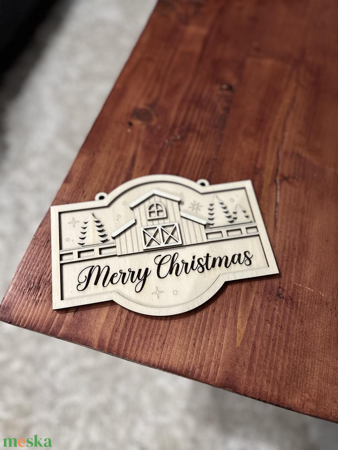 Karácsonyi fa dekor tábla házikós mintával  Merry Christmas - esküvő - dekoráció - tábla & jelzés - Meska.hu