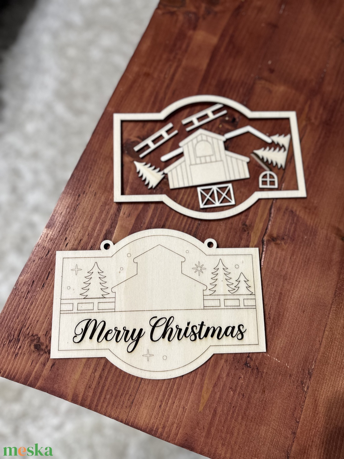 Karácsonyi fa dekor tábla házikós mintával  Merry Christmas - esküvő - dekoráció - tábla & jelzés - Meska.hu