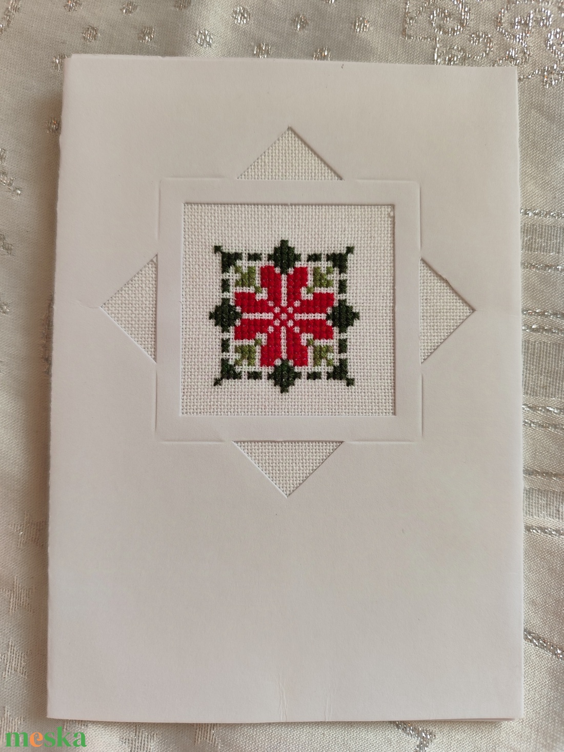 Hímzett képeslap - karácsony - karácsonyi ajándékozás - karácsonyi képeslap, üdvözlőlap, ajándékkísérő - Meska.hu