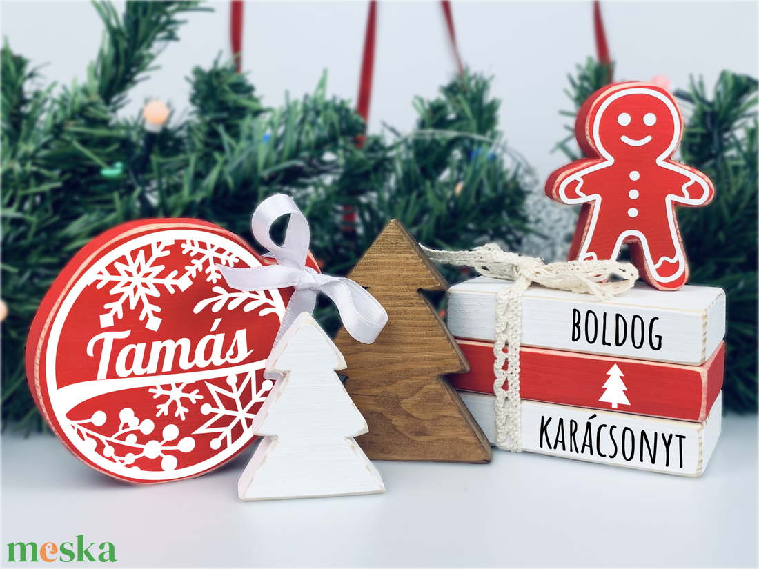 Karácsonyi Dekoráció Szett (5 db), Fenyőfák, Mézeskalács, Könyvek, Karácsonyfa gömb - karácsony - adventi díszek - adventi asztaldísz - Meska.hu