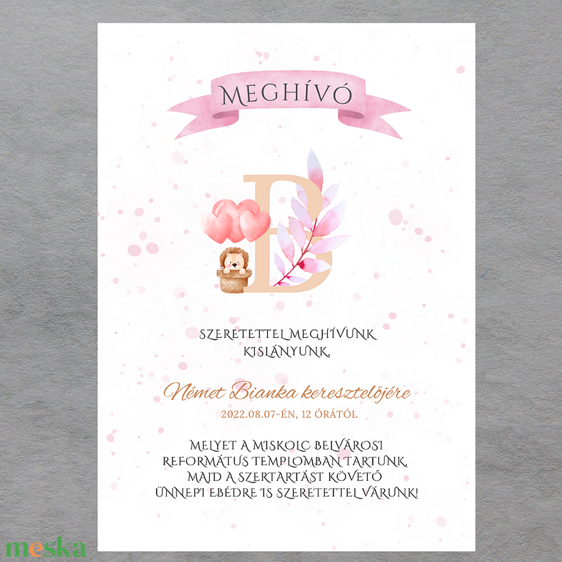 Keresztelési meghívó (kezdőbetűs grafikával) - otthon & életmód - papír, írószer - ajándékozás kellékei - meghívó - Meska.hu