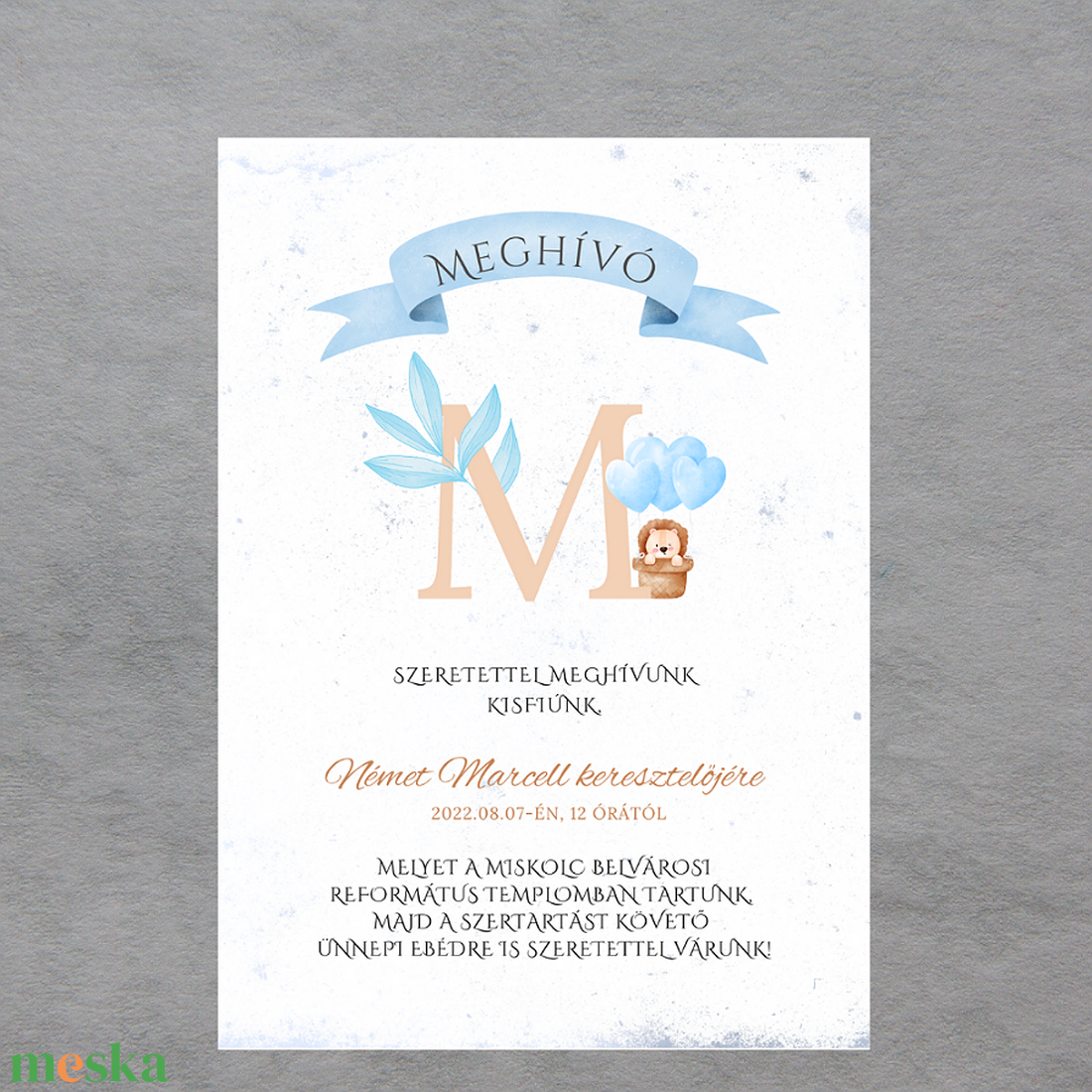 Keresztelési meghívó (kezdőbetűs grafikával) - otthon & életmód - papír, írószer - ajándékozás kellékei - meghívó - Meska.hu