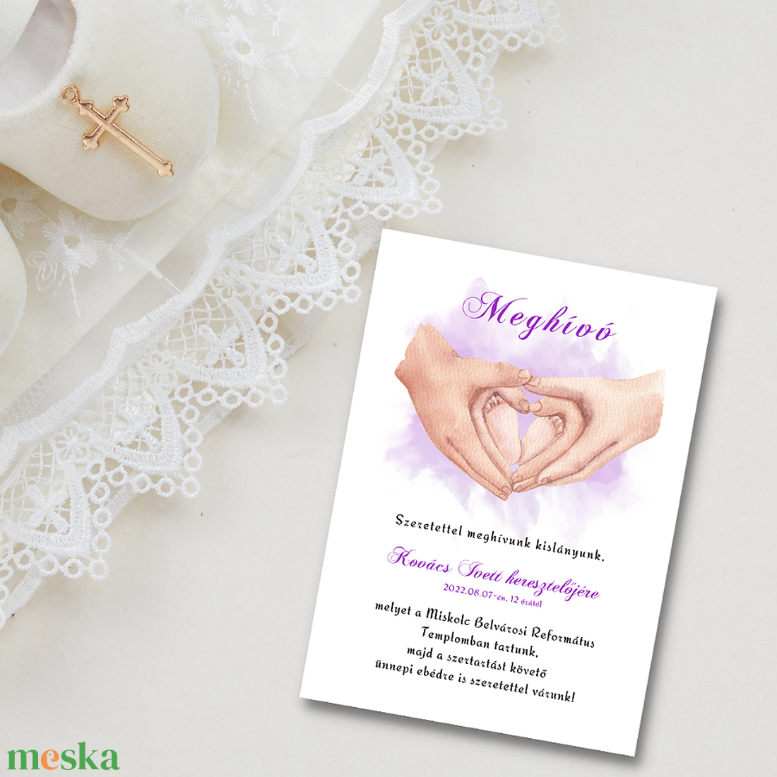 Keresztelési meghívó, babatalpas - otthon & életmód - papír, írószer - Meska.hu