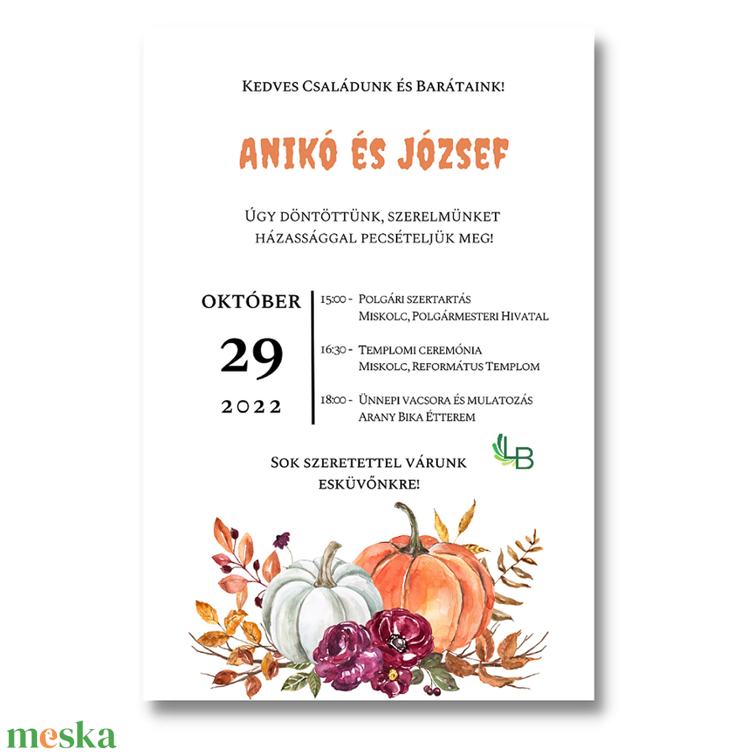 Esküvői meghívó sütőtök kompozícióval, Halloween stílusban - esküvő - meghívó & kártya - meghívó - Meska.hu