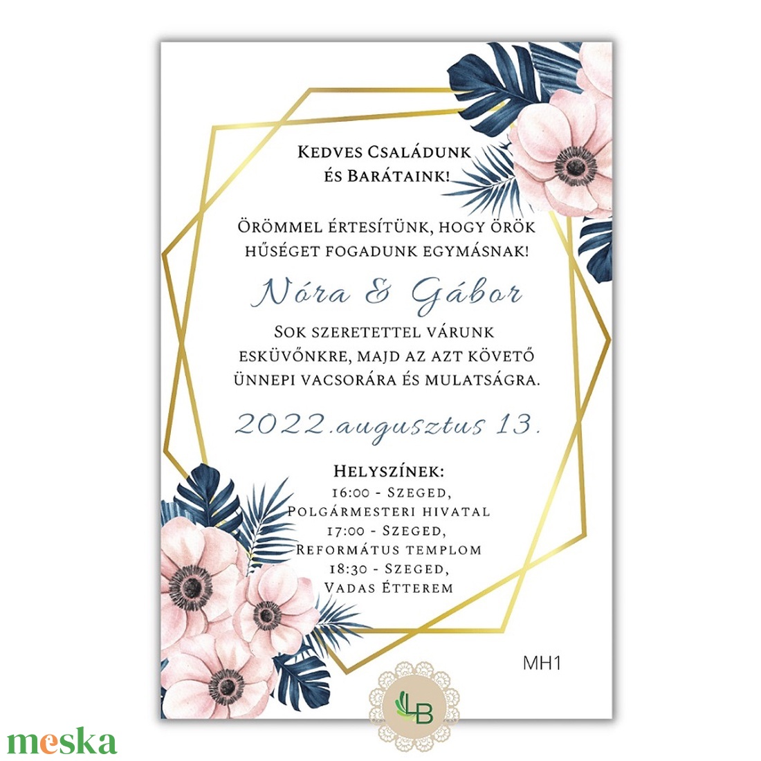 Esküvői meghívó, geometrikus mintával MH1 - esküvő - meghívó & kártya - meghívó - Meska.hu