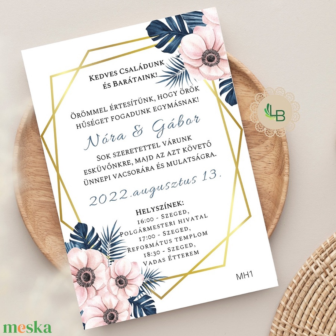 Esküvői meghívó, geometrikus mintával MH1 - esküvő - meghívó & kártya - meghívó - Meska.hu