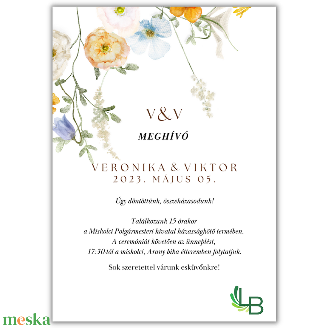 Esküvői meghívó, visszafogott virágokkal ESK2 - esküvő - meghívó & kártya - meghívó - Meska.hu