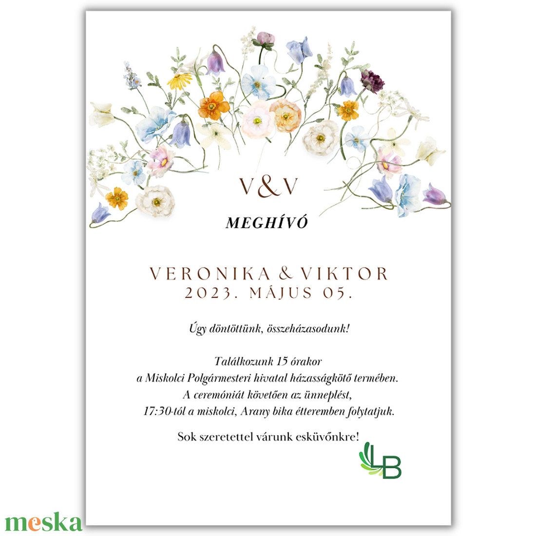 Esküvői meghívó, virágos grafikával ESK7 - esküvő - meghívó & kártya - meghívó - Meska.hu