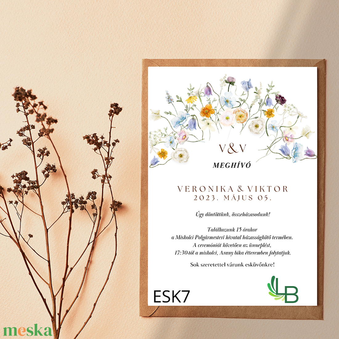 Esküvői meghívó, virágos grafikával ESK7 - esküvő - meghívó & kártya - meghívó - Meska.hu