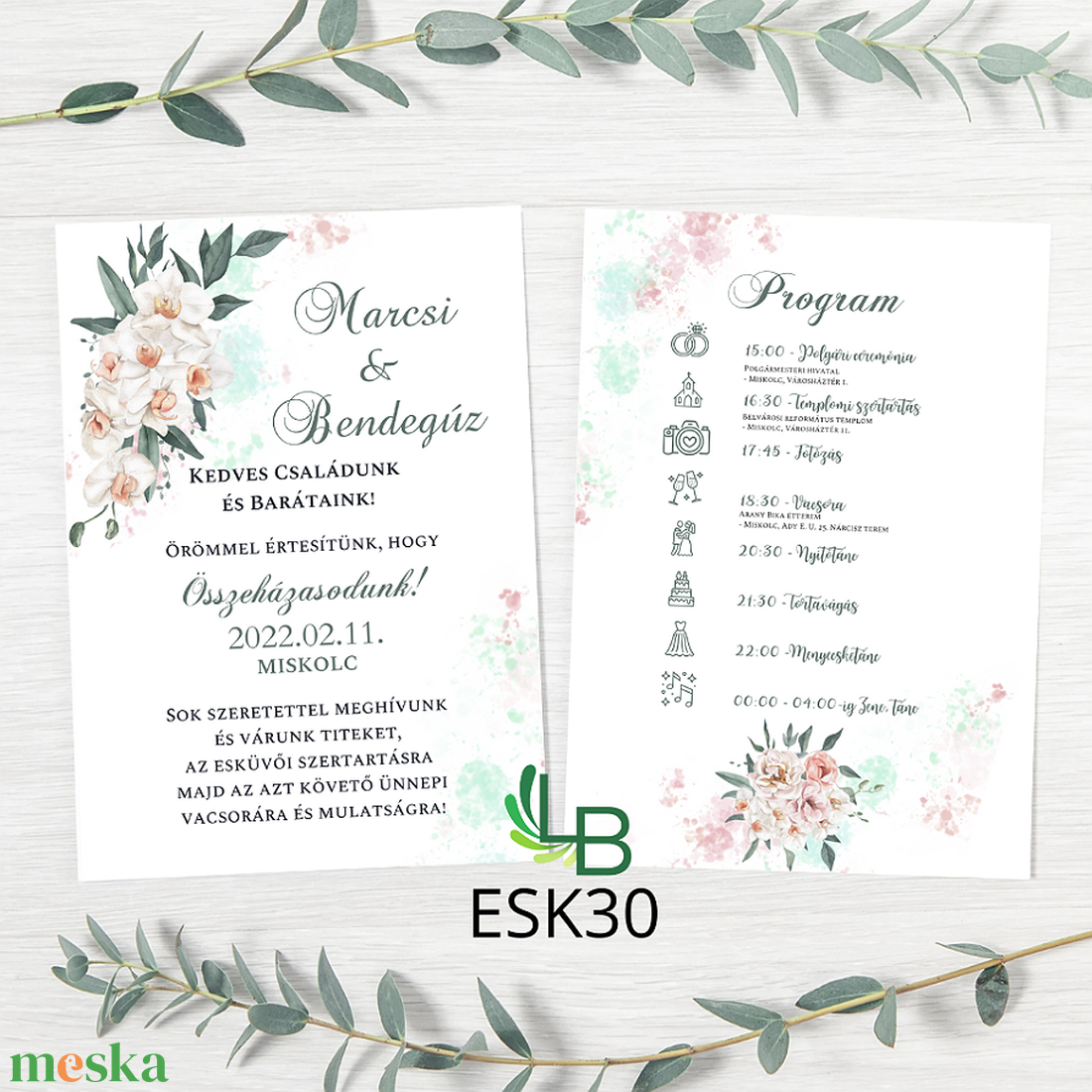 Esküvői meghívó, finom orchideás mintával ESK30 - esküvő - meghívó & kártya - meghívó - Meska.hu