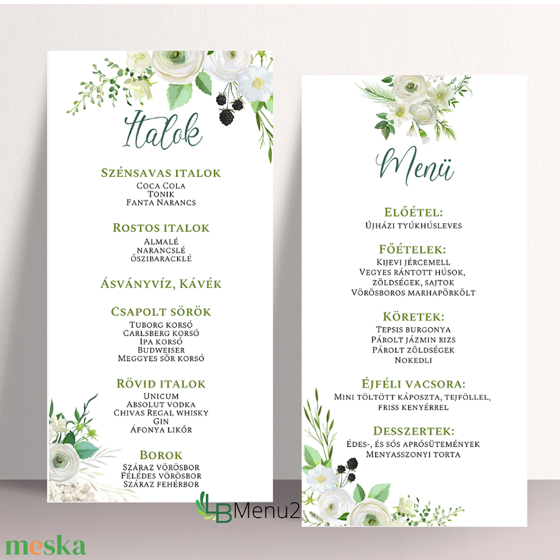 Esküvői menükártya - esküvő - meghívó & kártya - menü - Meska.hu