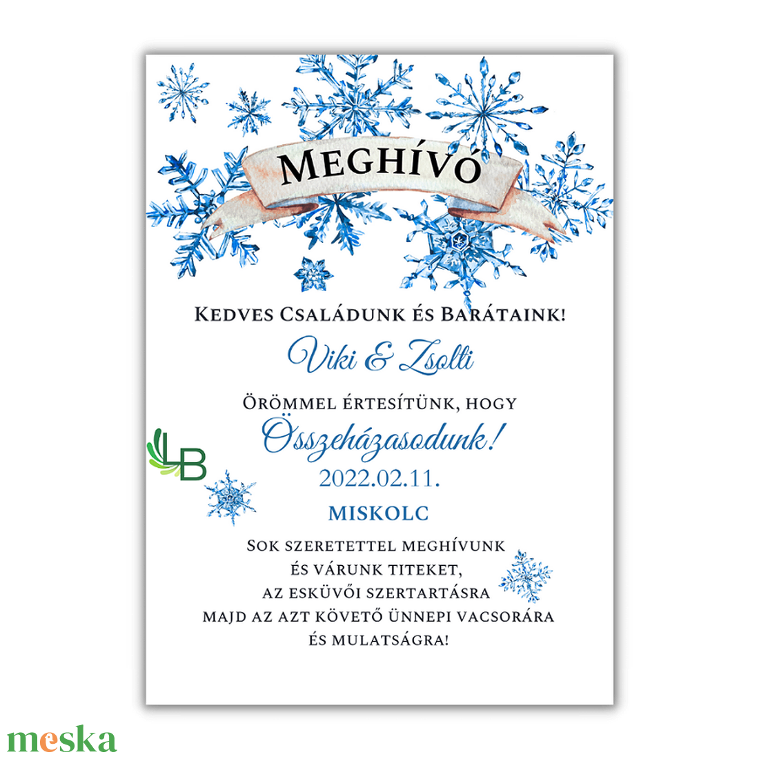 Esküvői meghívó, téli, karácsonyi, hópihés, havas grafikával - esküvő - meghívó & kártya - meghívó - Meska.hu