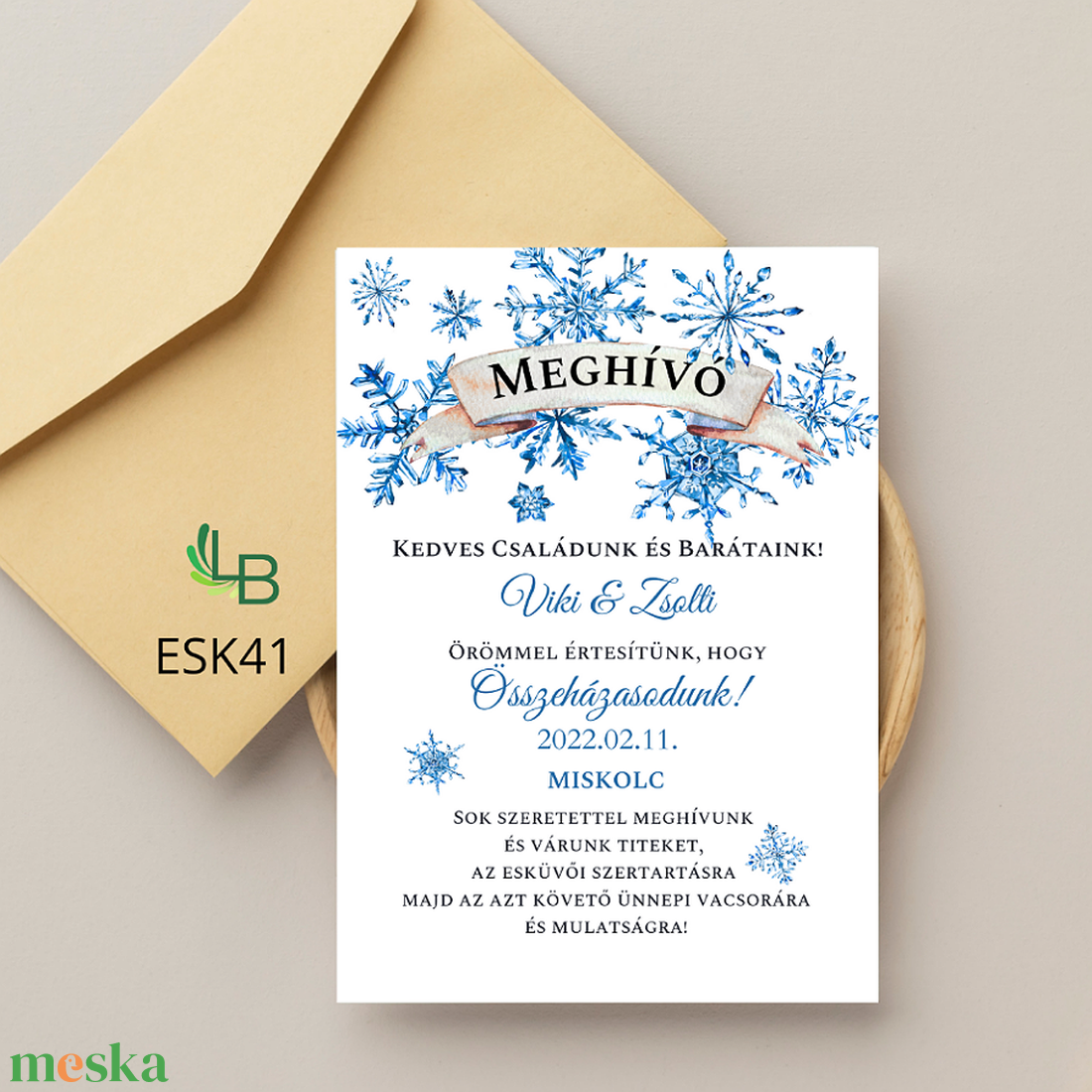 Esküvői meghívó, téli, karácsonyi, hópihés, havas grafikával - esküvő - meghívó & kártya - meghívó - Meska.hu