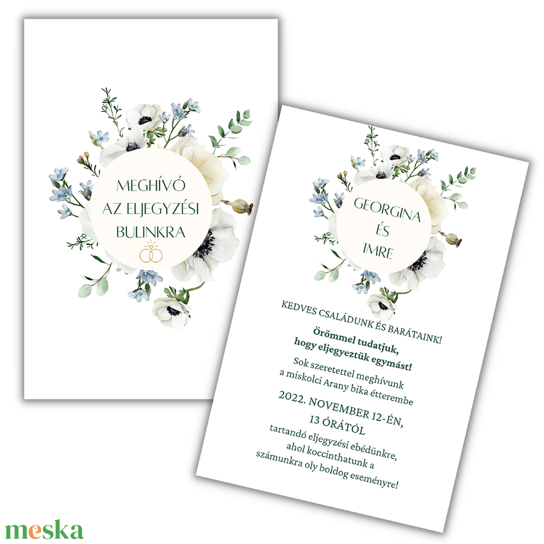 Eljegyzési meghívó, borítékkal, téli virágos grafikával - esküvő - meghívó & kártya - meghívó - Meska.hu