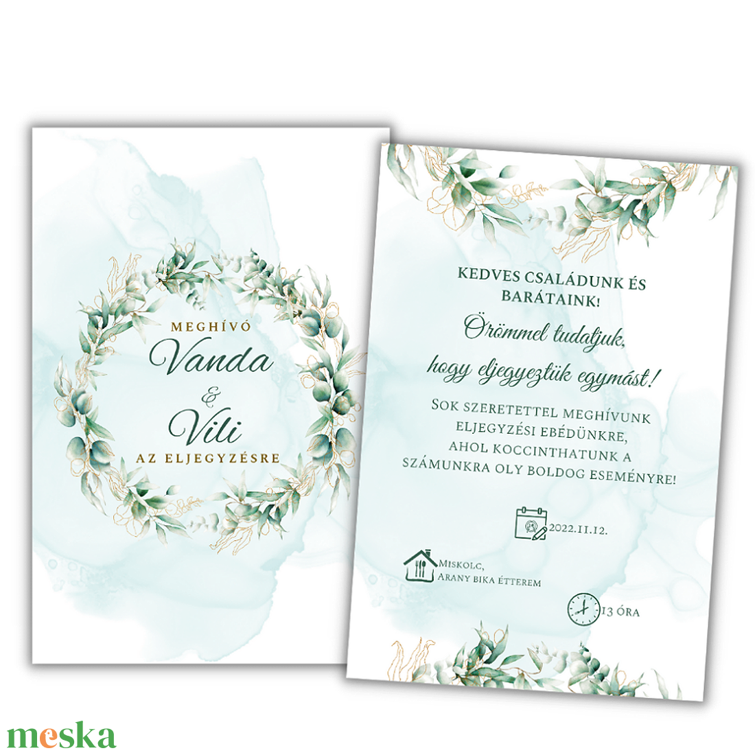 Eljegyzési meghívó, borítékkal, zöld leveles grafikával - esküvő - meghívó & kártya - meghívó - Meska.hu