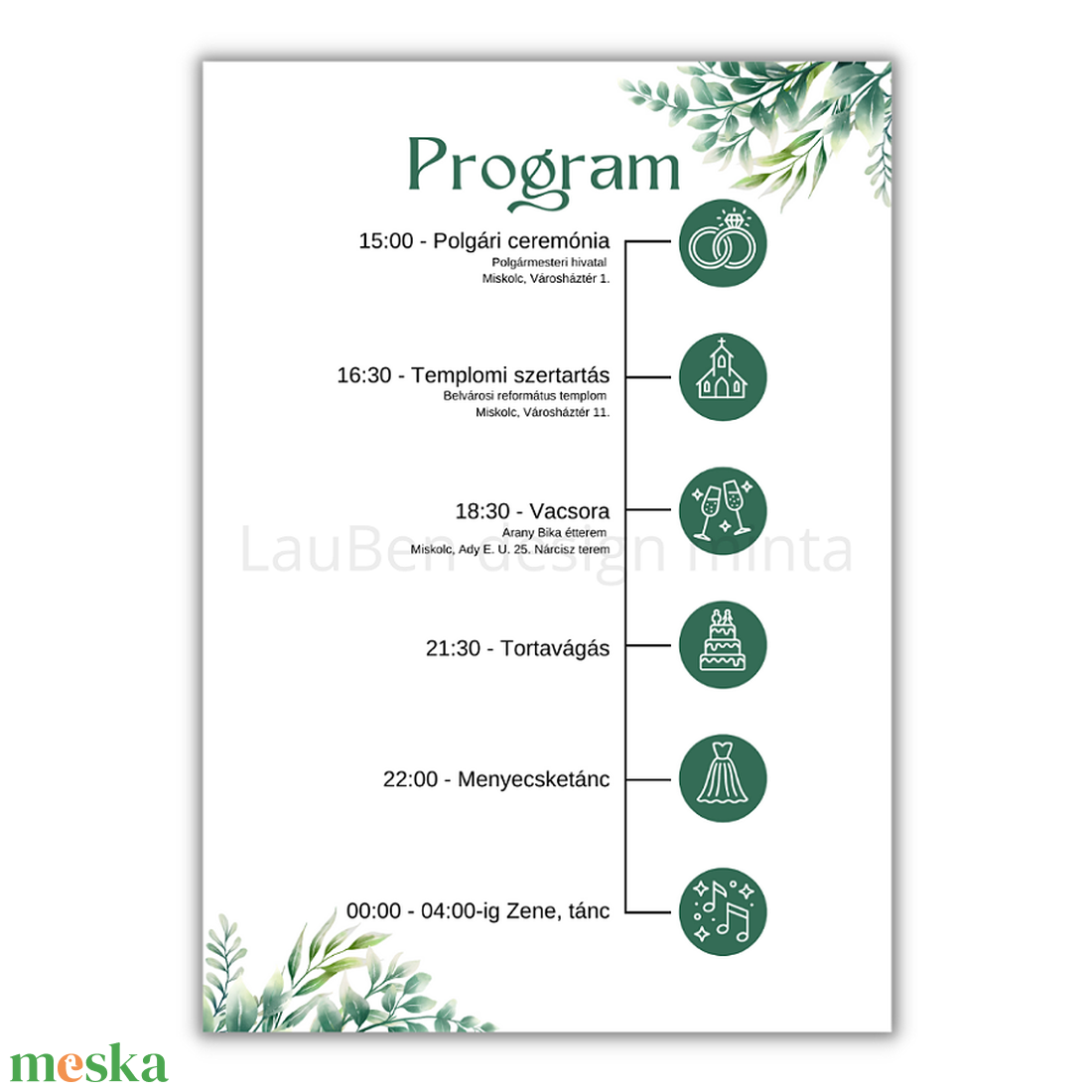Esküvői meghívó greenary levelek - esküvő - meghívó & kártya - meghívó - Meska.hu