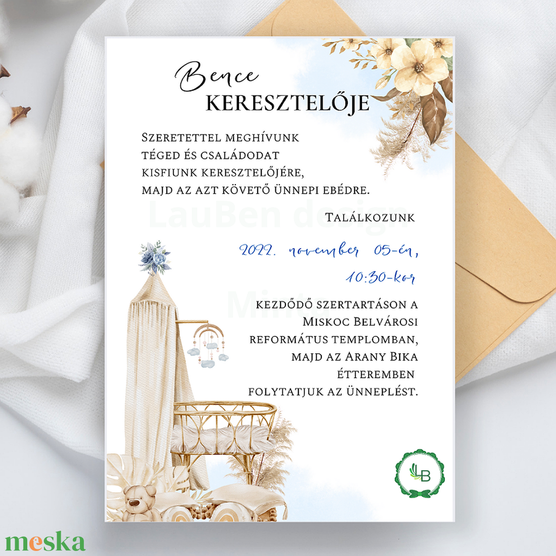 Meghívók keresztelőre, bölcsővel - otthon & életmód - papír, írószer - ajándékozás kellékei - meghívó - Meska.hu