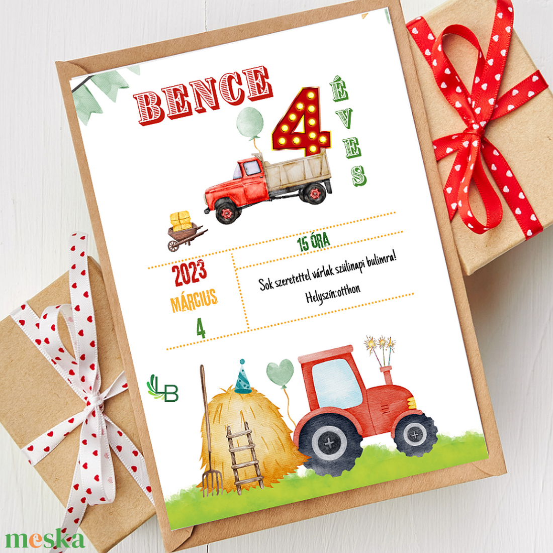 Szülinapi meghívó gyerekeknek, farmos grafikával - otthon & életmód - papír, írószer - ajándékozás kellékei - meghívó - Meska.hu