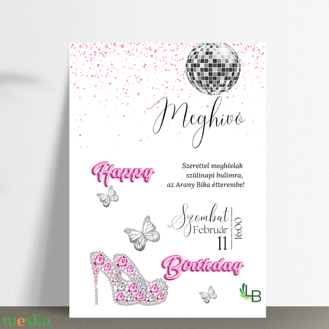 Szülinapi meghívó felnőtteknek, csajos pink mintával - otthon & életmód - papír, írószer - ajándékozás kellékei - meghívó - Meska.hu