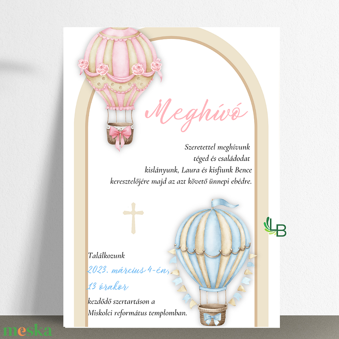 Meghívók keresztelőre, fiús és lányos, hőlégballonnal - otthon & életmód - papír, írószer - ajándékozás kellékei - meghívó - Meska.hu