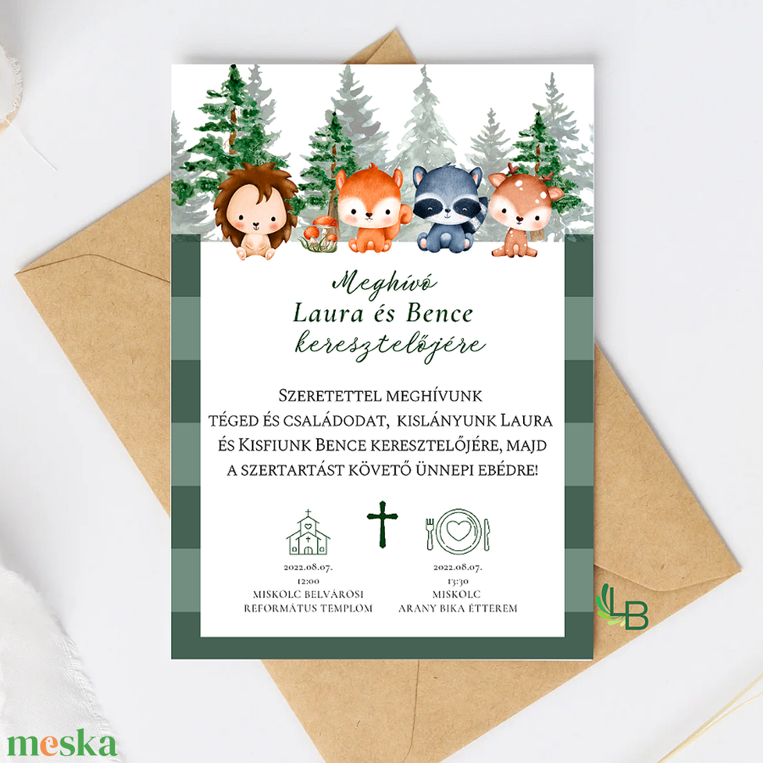 Meghívók keresztelőre, fiús és lányos, erdő lakóival - otthon & életmód - papír, írószer - ajándékozás kellékei - meghívó - Meska.hu
