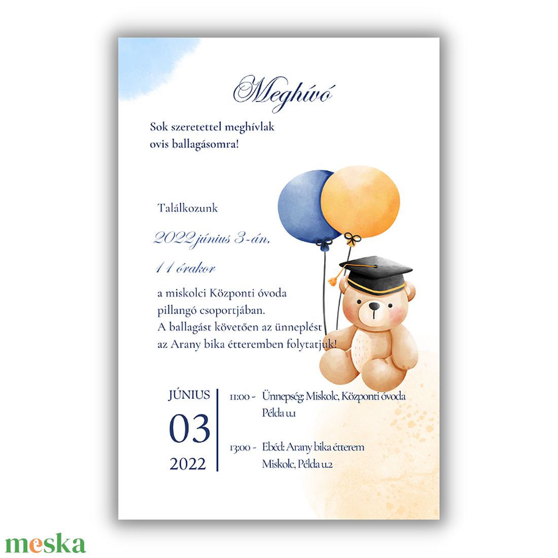 Ballagási meghívó ovisoknak (ballagó macival) - otthon & életmód - papír, írószer - ajándékozás kellékei - meghívó - Meska.hu