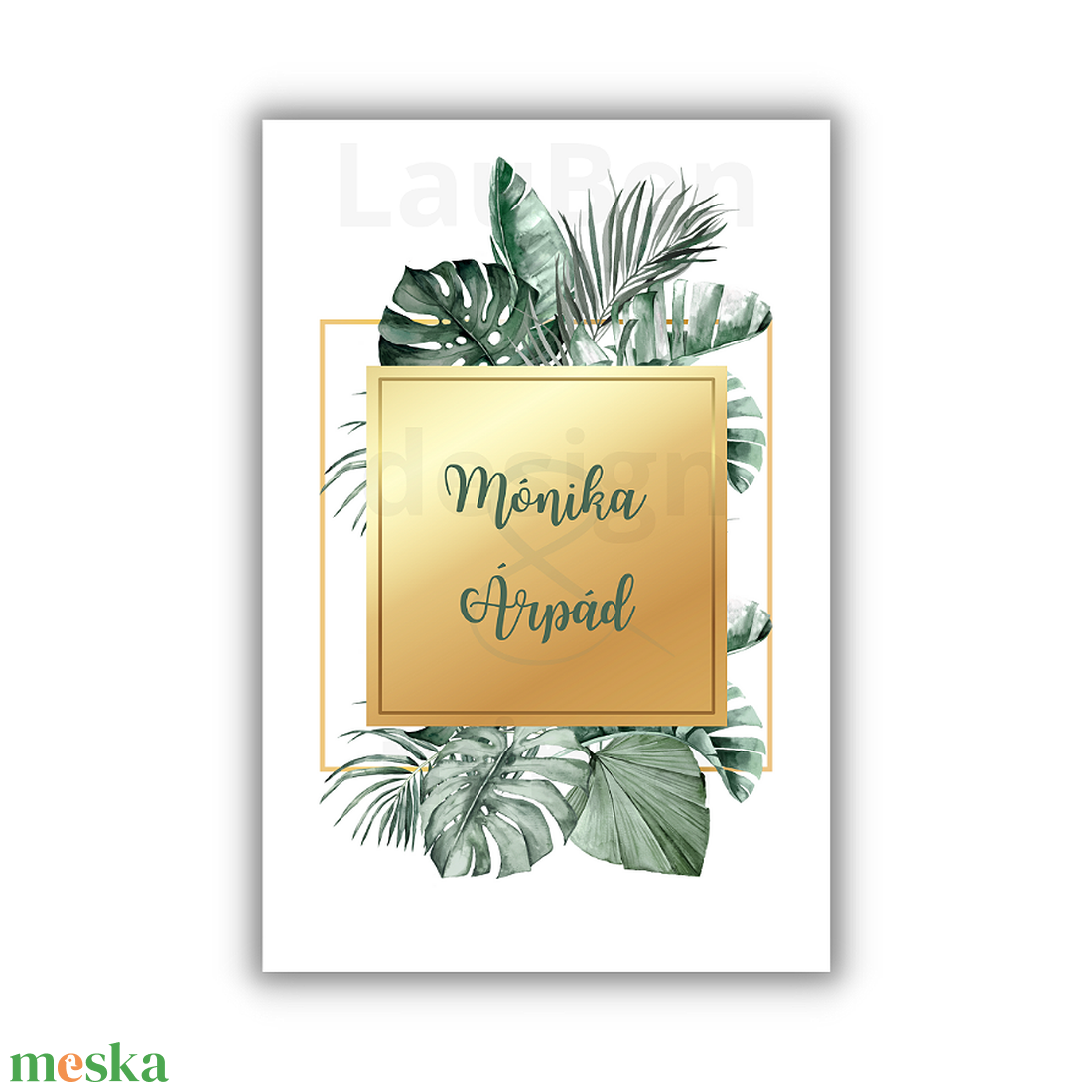 Elegáns greenary-arany esküvői meghívó - esküvő - meghívó & kártya - meghívó - Meska.hu
