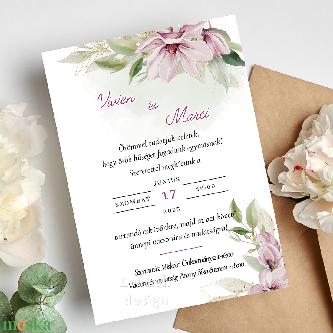 Esküvői meghívó magnóliás - esküvő - meghívó & kártya - meghívó - Meska.hu