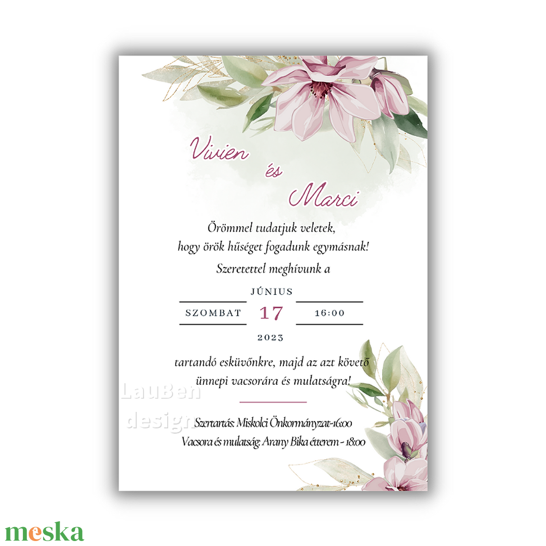Esküvői meghívó magnóliás - esküvő - meghívó & kártya - meghívó - Meska.hu