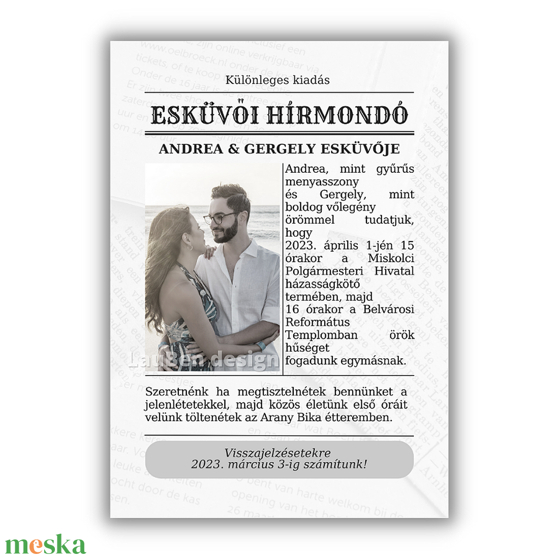Esküvői újság meghívó - esküvő - meghívó & kártya - meghívó - Meska.hu