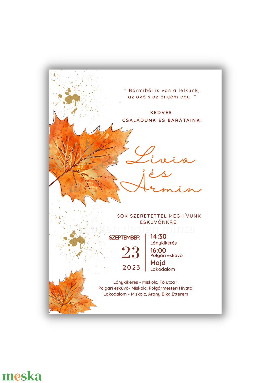 Esküvői meghívó őszi levéllel - esküvő - meghívó & kártya - meghívó - Meska.hu