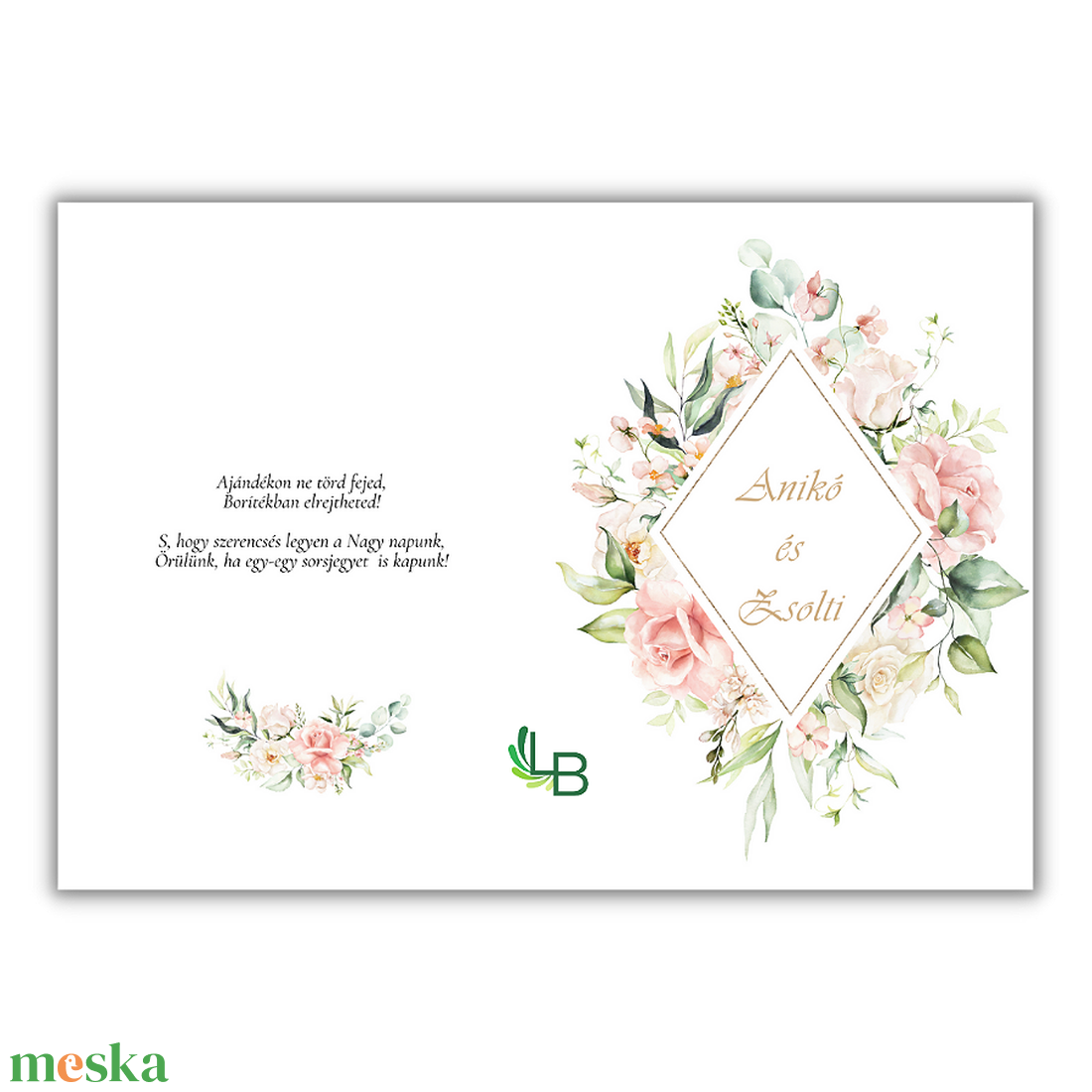 Esküvői meghívó,pink blush díszítéssel - esküvő - meghívó & kártya - meghívó - Meska.hu