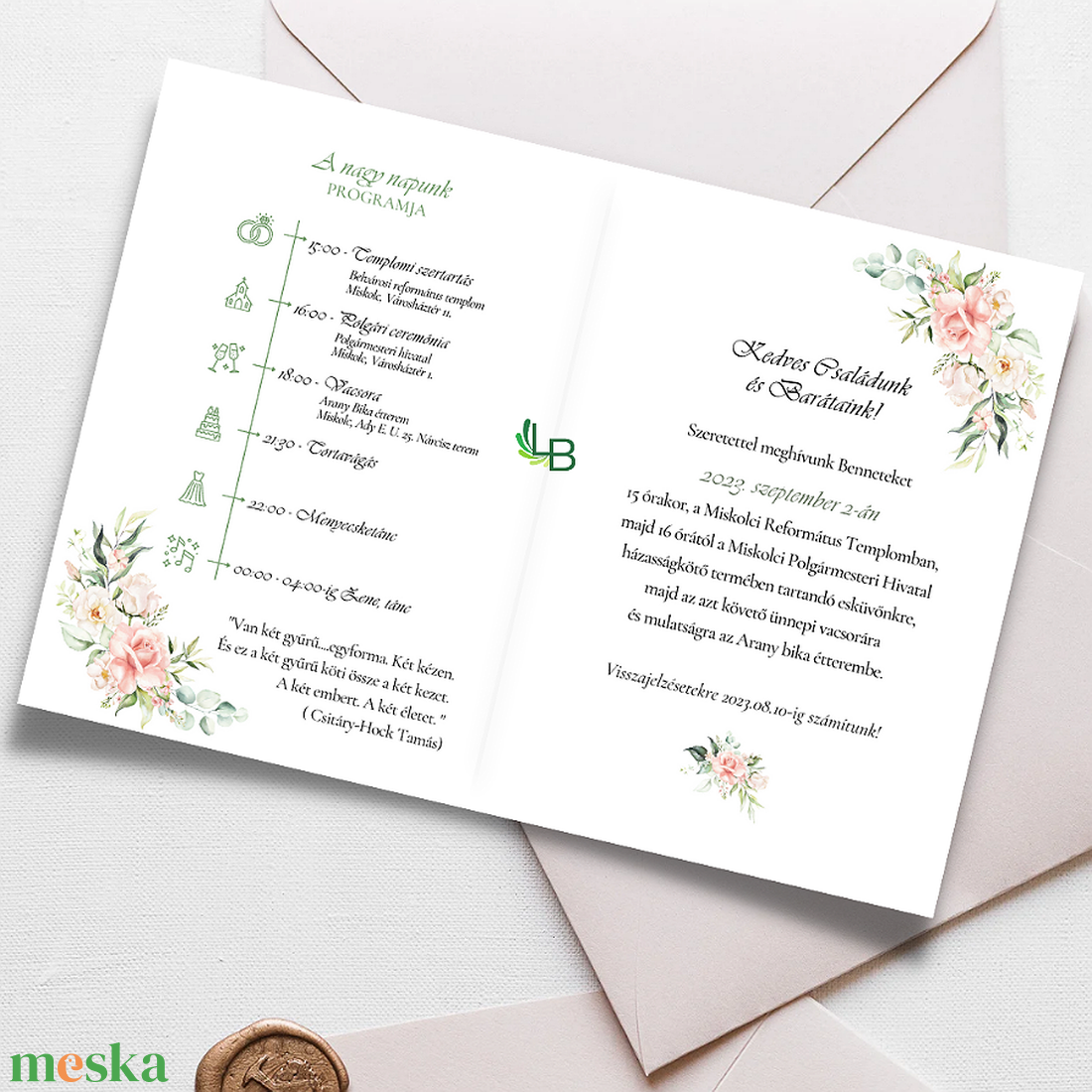 Esküvői meghívó,pink blush díszítéssel - esküvő - meghívó & kártya - meghívó - Meska.hu