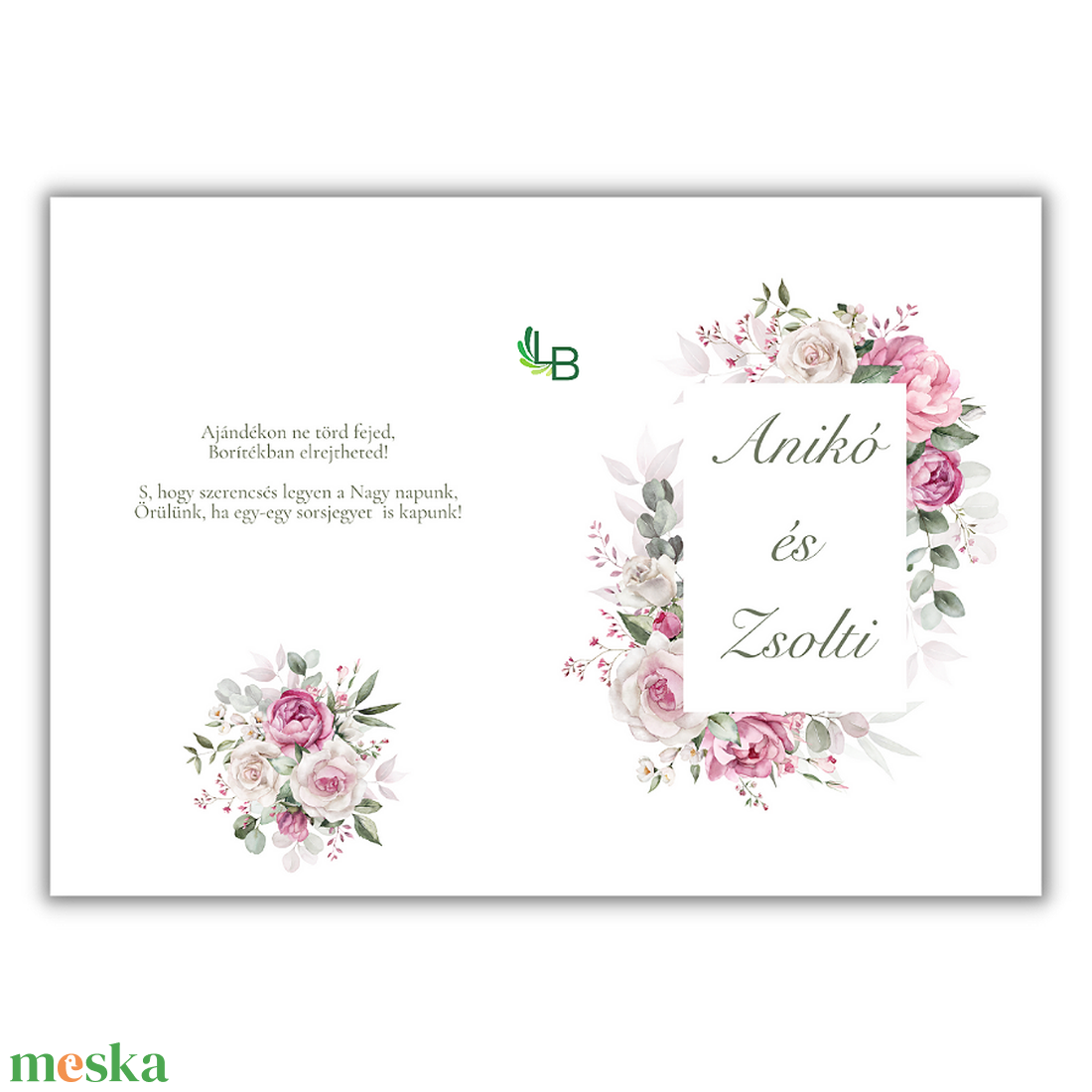 Esküvői meghívó,pink virágos díszítéssel - esküvő - meghívó & kártya - meghívó - Meska.hu