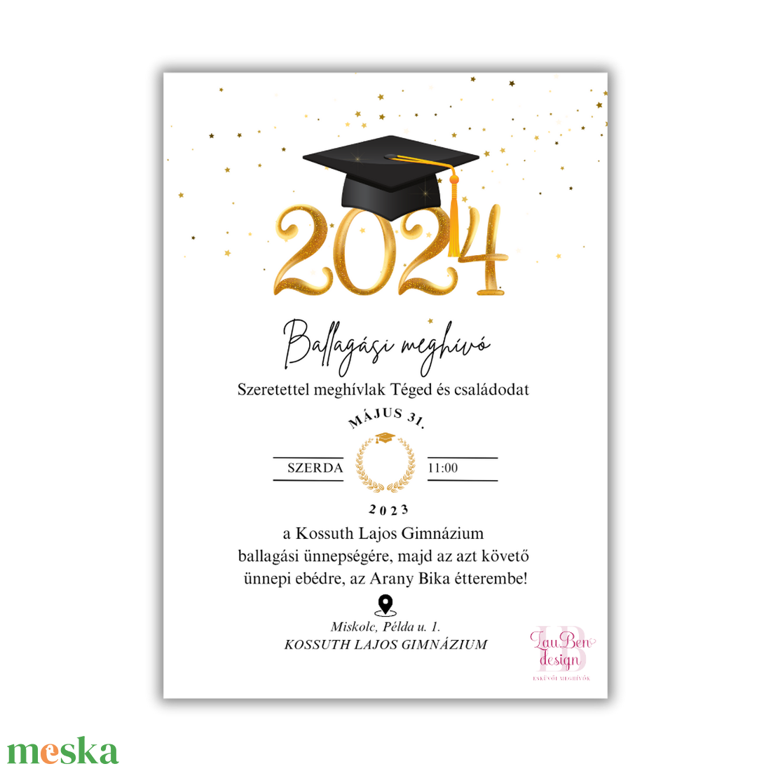 Iskolai ballagási meghívó elegáns arany - otthon & életmód - papír, írószer - ajándékozás kellékei - meghívó - Meska.hu